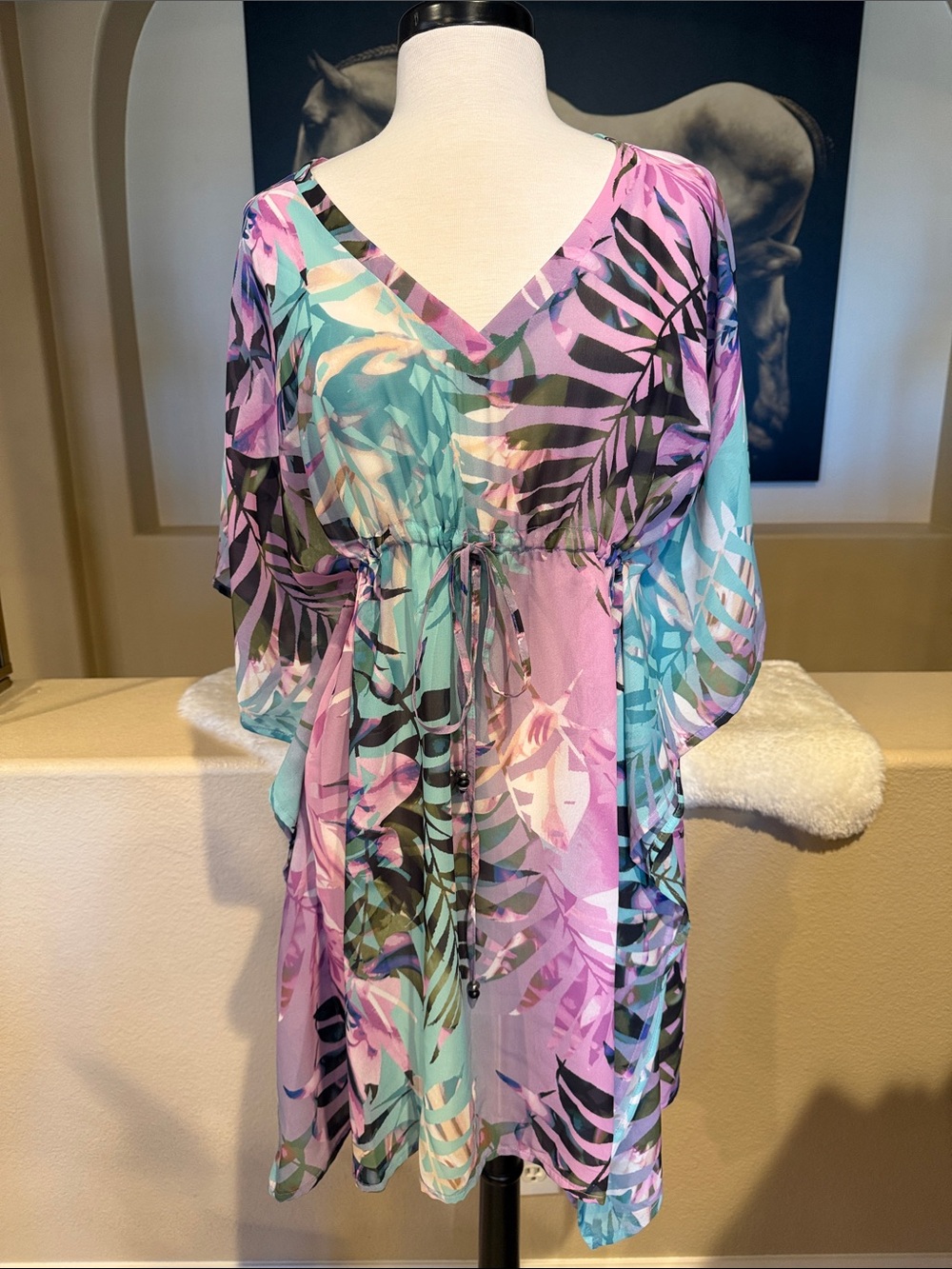 Apana Pastel Tropical Leaf Tie-Waist Cover-Up